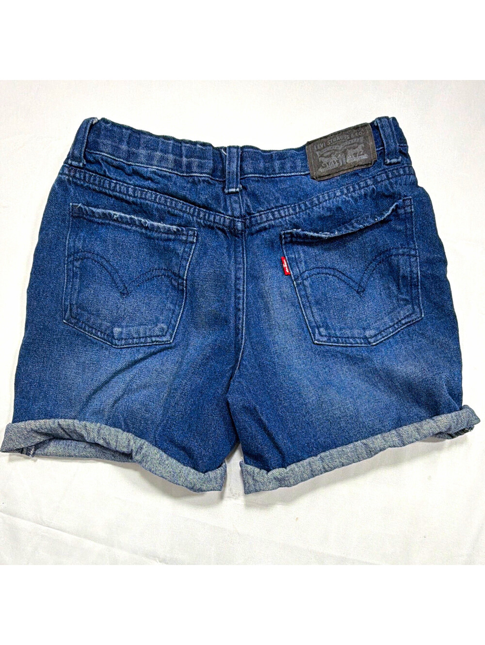 Levi's Girlfriend Midi Short girls 14 Regular Blue Dark Wash Cuffed 5-Pocket